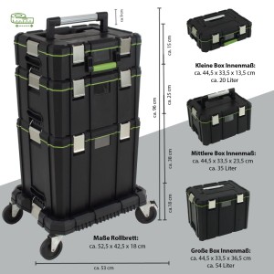 TRUTZHOLM Profi Stapelboxen 3 Boxen mit Tragegriffen Rollbrett