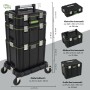 TRUTZHOLM Profi Stapelboxen mit Rollbrett, 3 Werkzeugboxen in Schwarz, gestapelt und mobil.