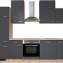 Flex-Well Küchenzeile Morena, 280 cm, Basaltgrau/San Remo Eiche: Einbauküche mit E-Geräten und Spüle.
