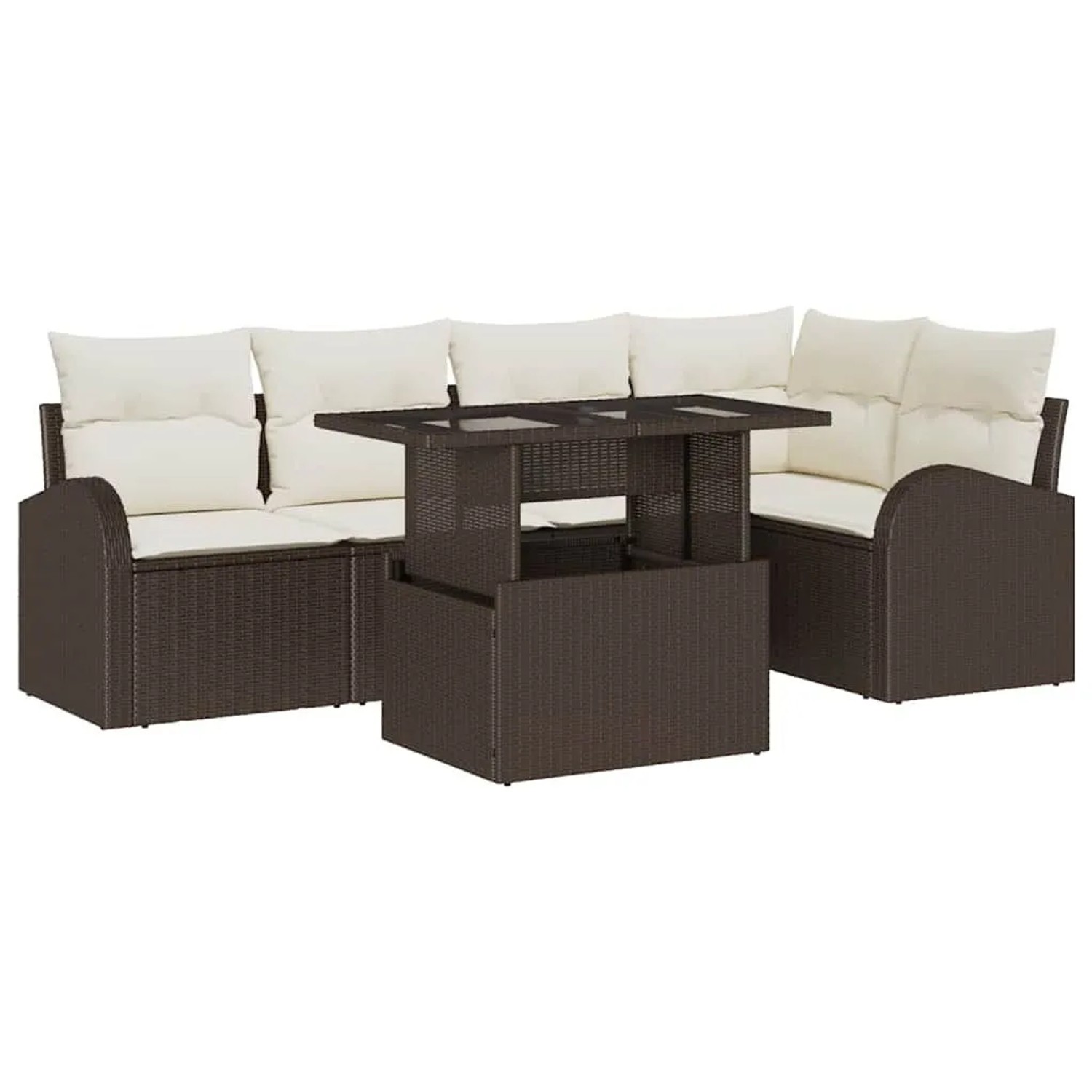vidaXL Gartensofa-set mit Speicher 6-Tlg Braun und Creme Poly-Rattan 334864 günstig online kaufen