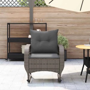 vidaXL Garten-Schaukelstuhl mit Kissen Grau Poly Rattan 4104195
