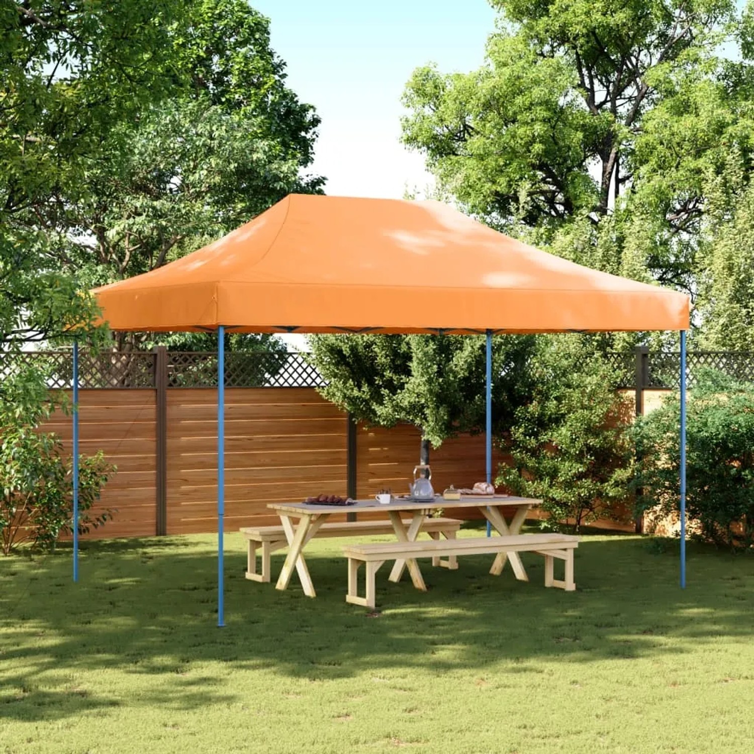 Faltbares, oranges Partyzelt (410x279x315 cm) von vidaXL für Gartenpartys & Feste.