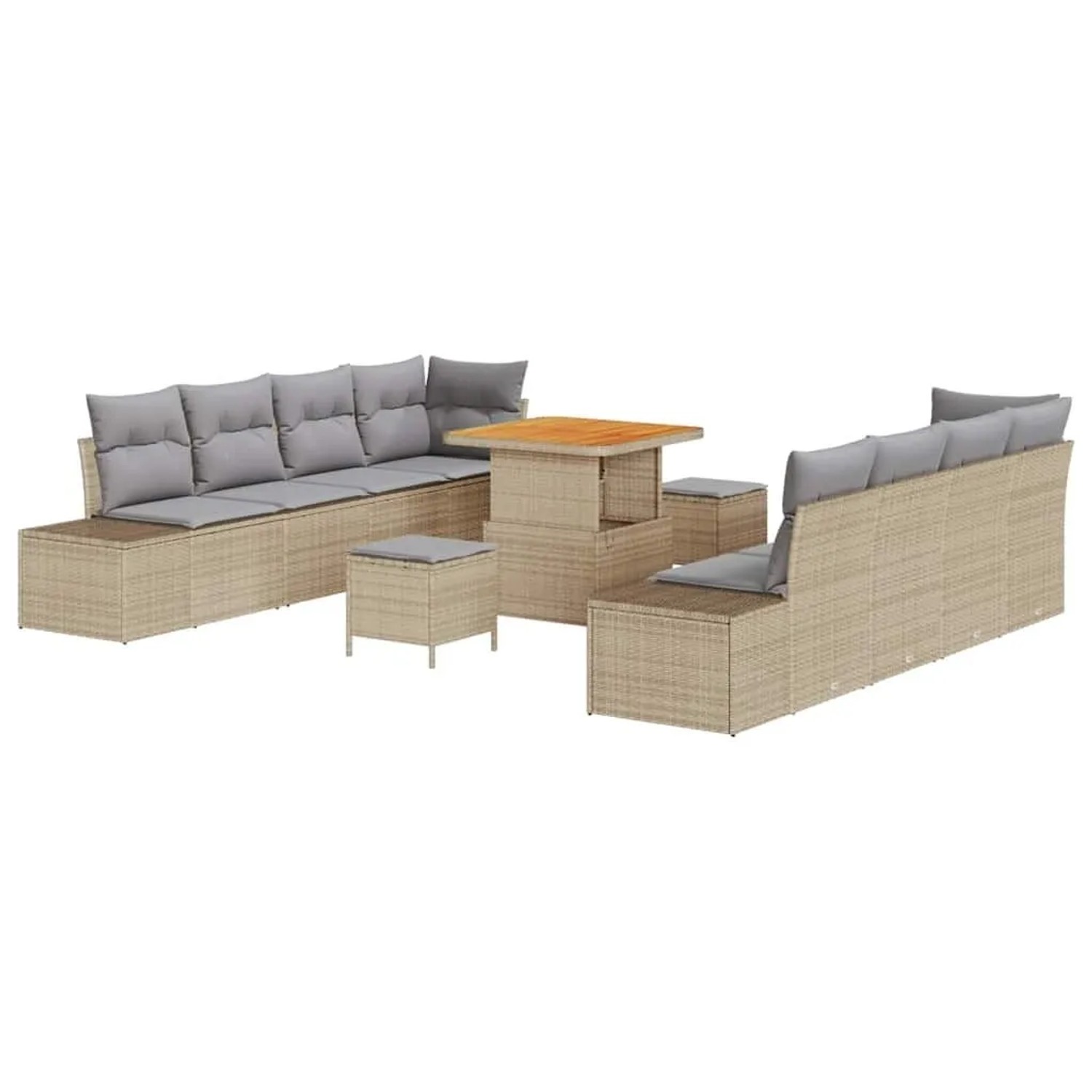 vidaXL Gartensofa-Set mit Kissen mit Speicher 11 Stk Beige Poly Rattan 3364 günstig online kaufen