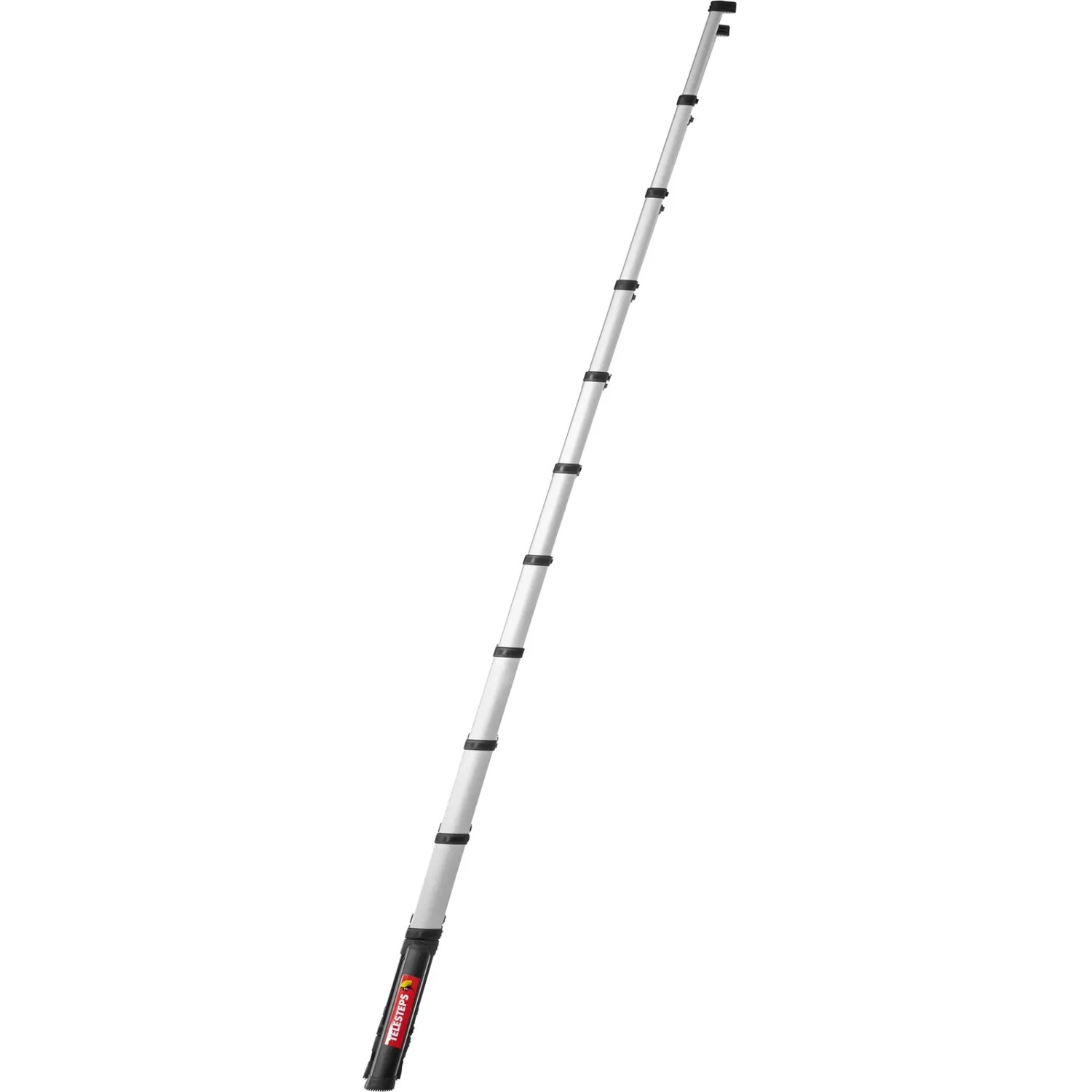 Hymer Teleskop-Anlegeleiter mit 11 Stufen, eingefahren. Kompakte Leiter für Haus und Garten.