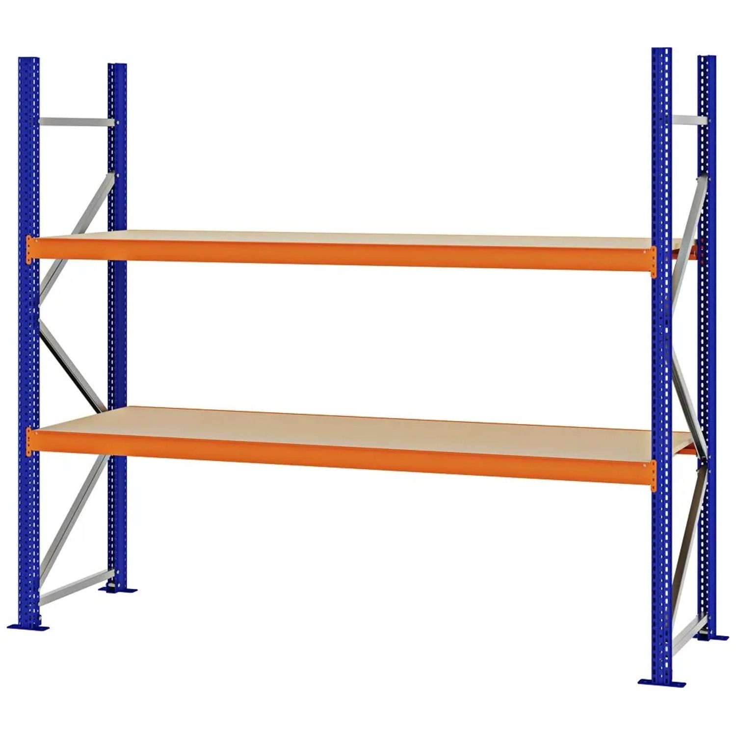 PROREGAL Weitspannregal Schraub-Stecksystem MAGNUS PRO Made In Germany Grundregal 200x225x60cm 2 Ebenen Spanplattenböden Fachlast 520kg Blau/Orange