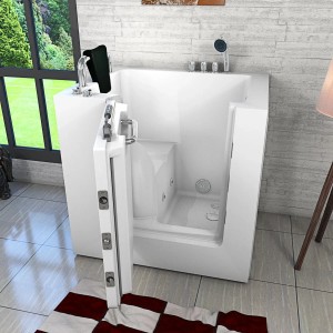AquaVapore Sitzbadewanne mit Tür, 100x78cm. Rechteckige Whirlpool-Badewanne mit verchromten Armaturen.