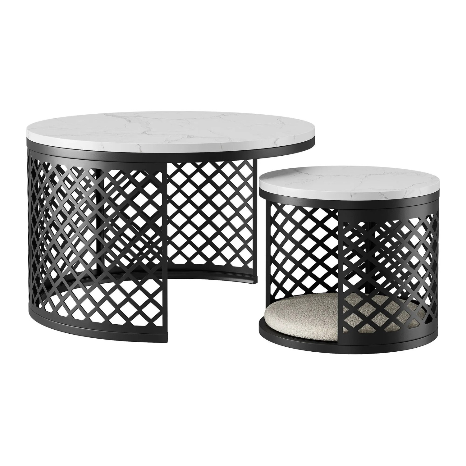 okwish Couchtisch mit Stauraum Marmoroptik Wohnzimmer 70x70x45cm Schwarz