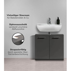 mokebo Waschbeckenunterschrank „Der Waschbär“ in Anthrazit mit Waschbecken. Badregal mit Stauraum.
