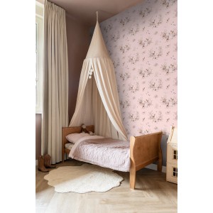 Rosa Vliestapete mit Hirschmotiv für Kinderzimmer. Dekorative Wandtapete 50x900 cm, einfach zu verkleben.