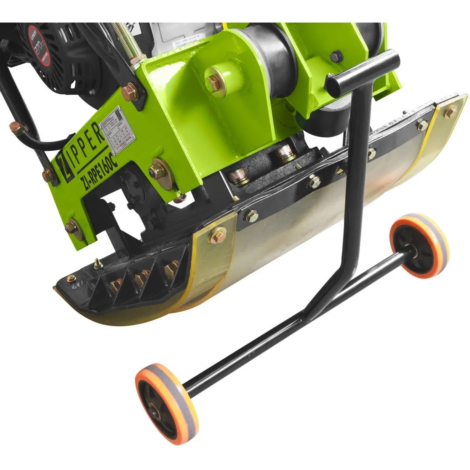 Zipper ZI-RPE160C Rüttelplatte mit Fahrwerk für einfachen Transport.