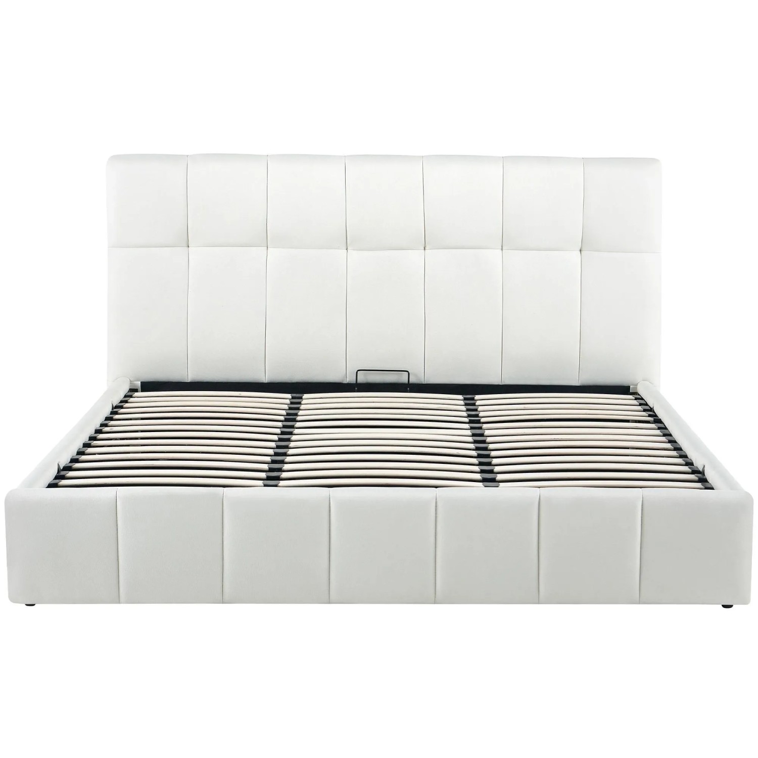 DELUKE Polsterbett NEGAD Stoff Creme 194x206x30cm Bett 180x200 Mit Bettkasten Gepolsterte Kopfteil Steppnähte Massivholzrahmen