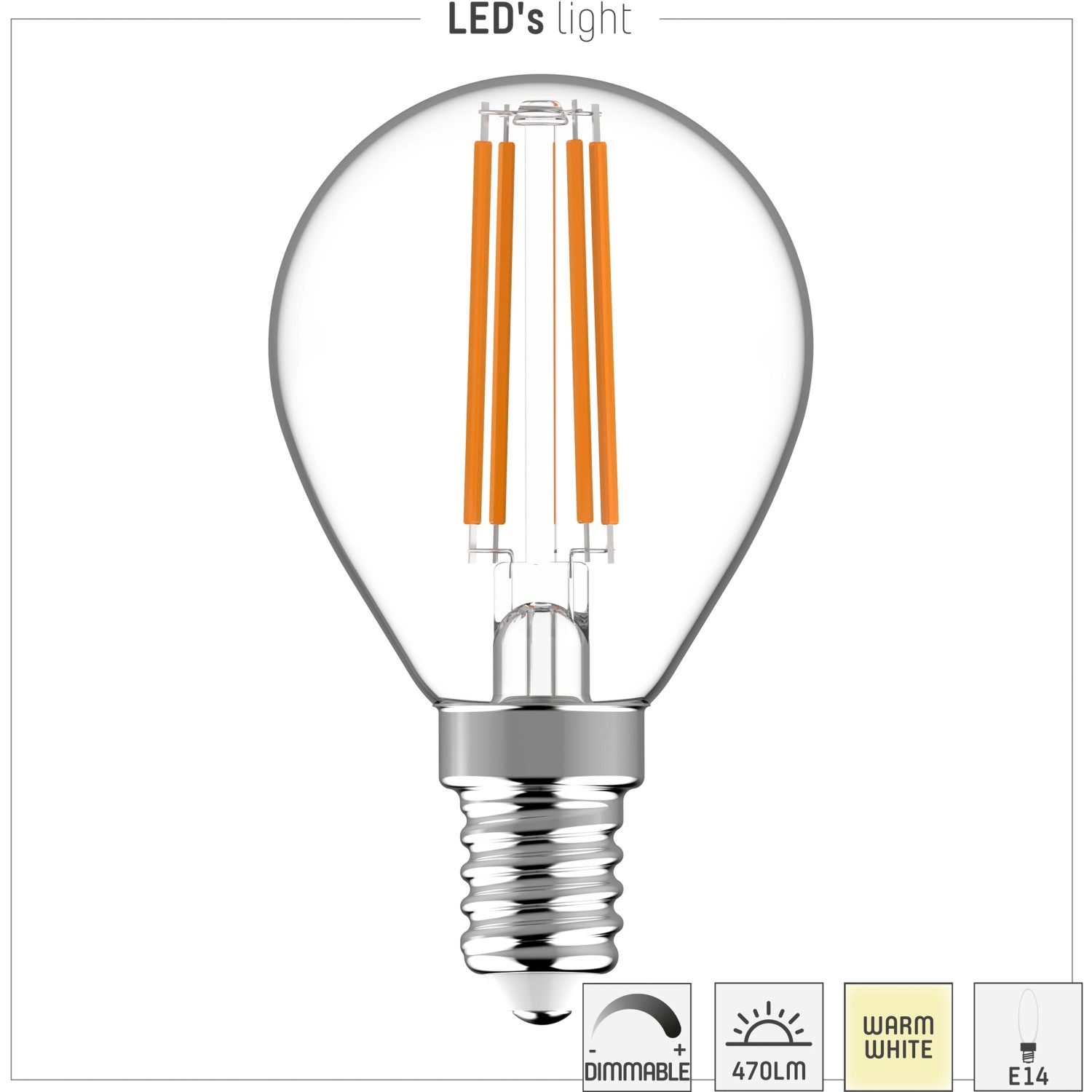 E14 LED-Lampe Filament Globe G45, 4,5W, warmweiß, dimmbar.
