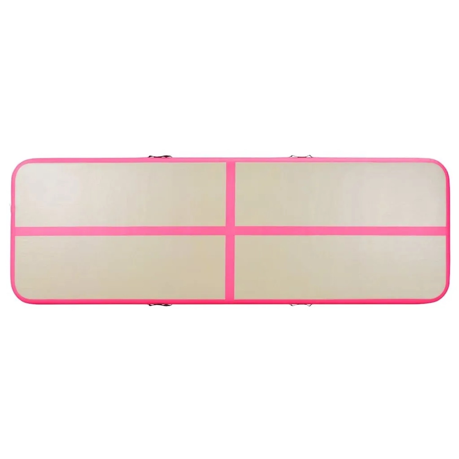 Aufblasbare Gymnastikmatte in Beige und Rosa aus PVC, 400x100 cm, mit Pumpe für Sport & Fitness.