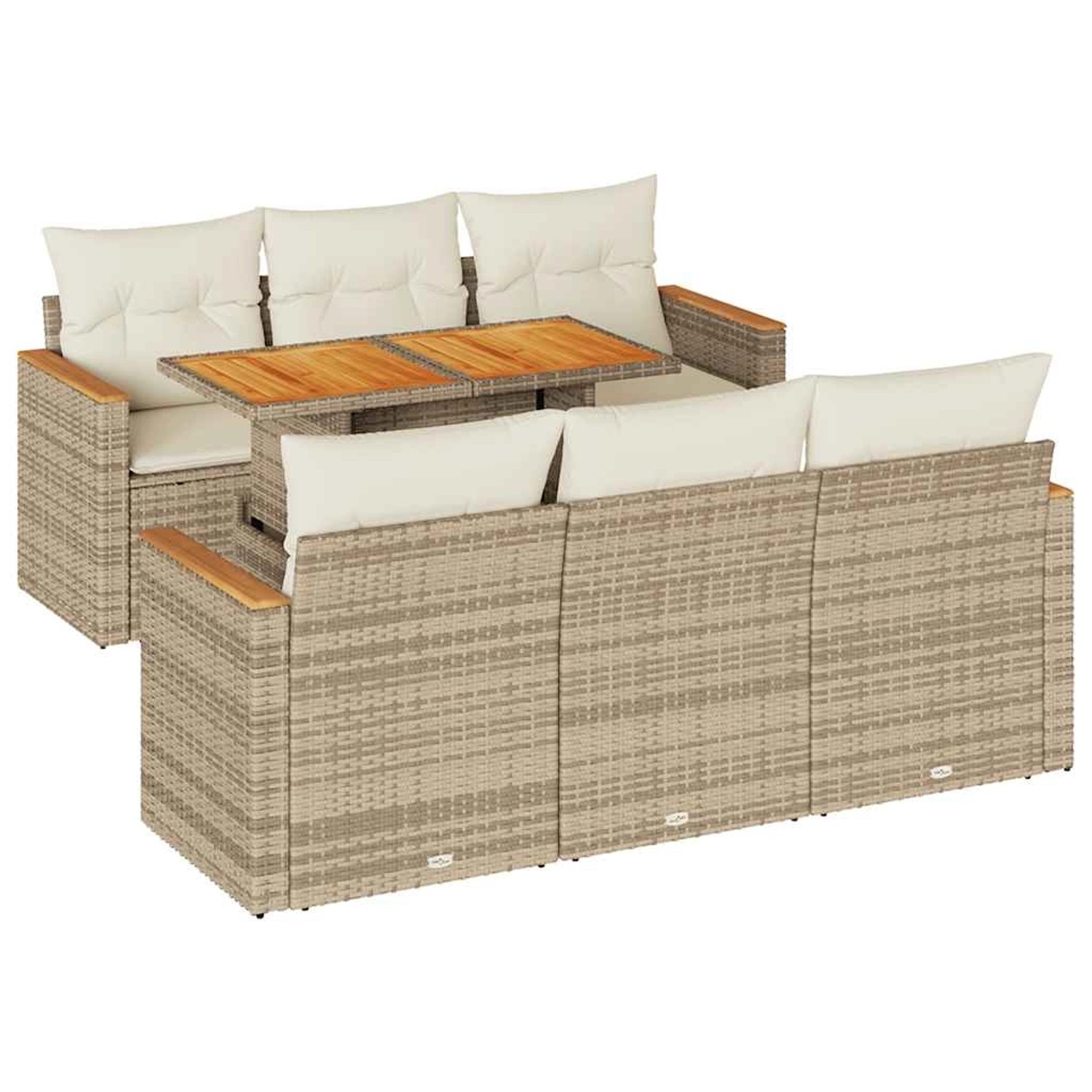 vidaXL 7-Tlg Garten-Sofagarnitur mit Kissen Beige Poly Rattan Akazie 332744 günstig online kaufen