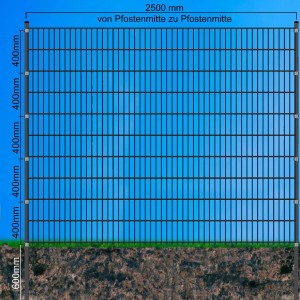 Moosgrüner Doppelstabmattenzaun 6/5/6 mm, 250x203 cm, für Gartenzäune.