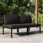 Anthrazitfarbenes 2-Sitzer Gartensofa aus Aluminium mit Kissen.