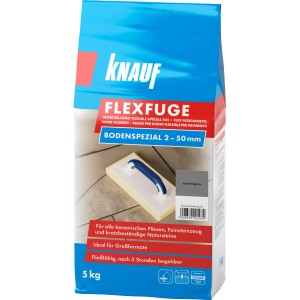 Knauf Flexfuge Bodenspezial, zementgrau, 5 kg. Selbstverlaufender Fugenmörtel für Fliesen und Naturstein.