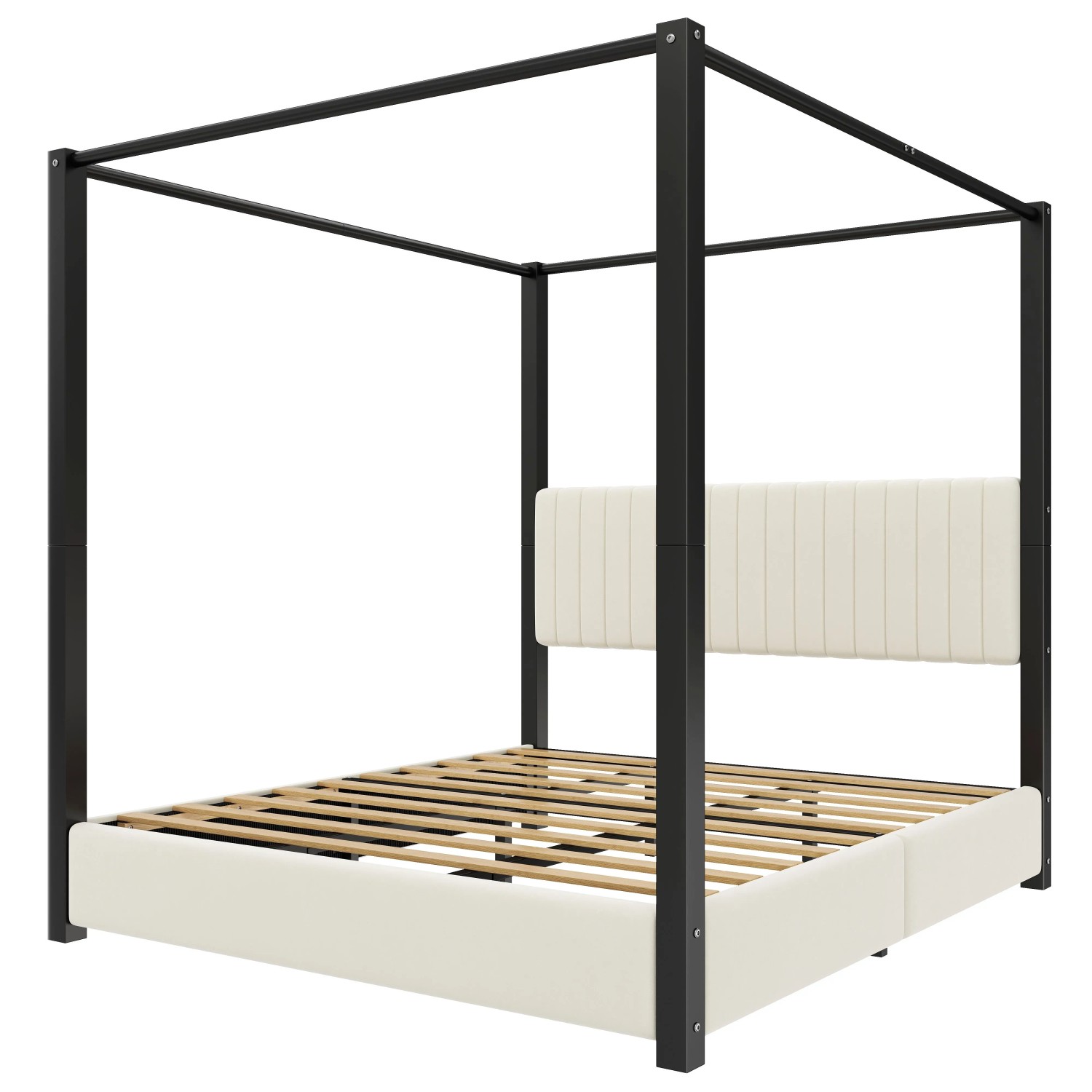 Merax Polsterbett 180x200cm Himmelbett Metall Beige Schwarz
