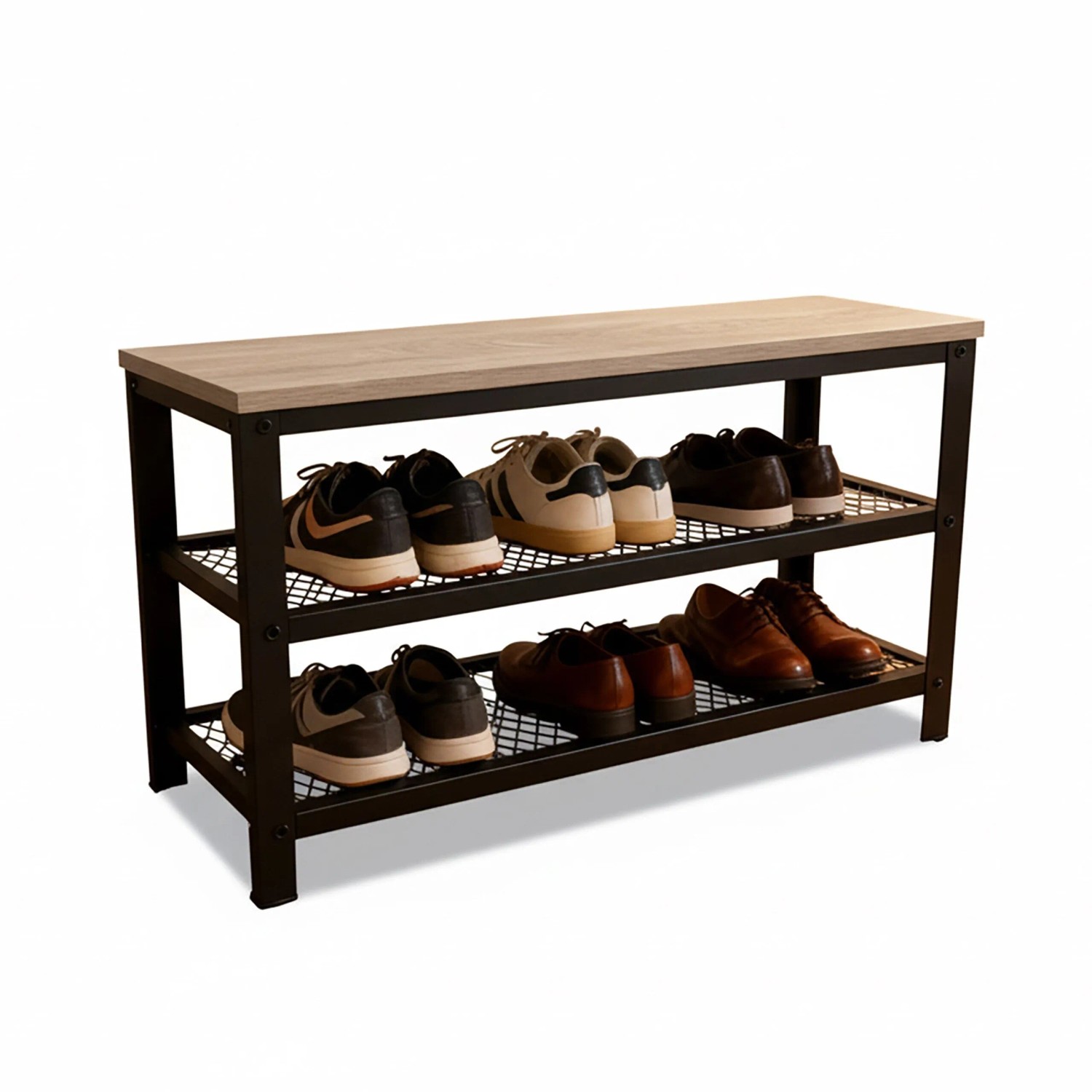 Relaxdays Schuhbank Stahl Schwarz Grau mit 2 Schuhablagen 45 cm x 73 cm x 30 cm