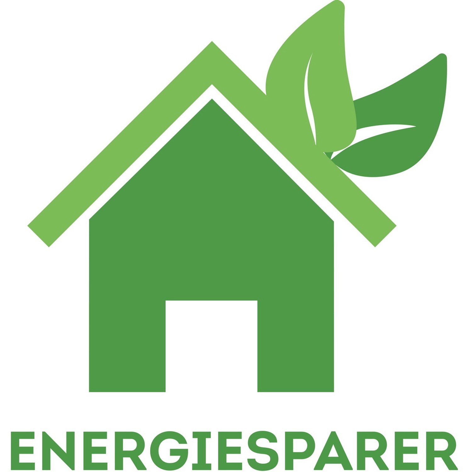 Energiespar-Symbol: Grünes Haus mit Blättern für energieeffiziente Haustüren.