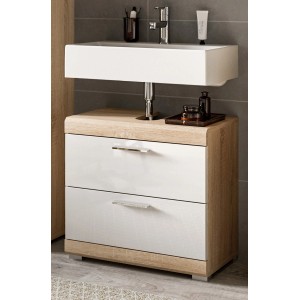 Inn.Furn Waschbeckenunterschrank in Weiß Hochglanz und Eiche 60 cm Mambo