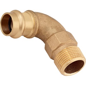 Rotguss Press-Winkel 90 Grad, Ø 18 mm x 26,4 mm (R 3/4) für Kupferrohr-Installationen.