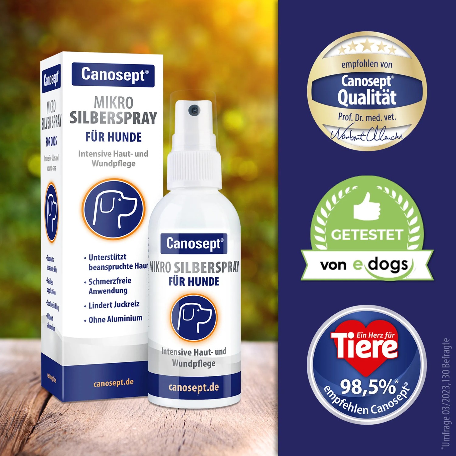 Canosept Mikro Silberspray für Hunde zur Haut- und Wundpflege. Juckreizlindernd und feuchtigkeitsspendend.