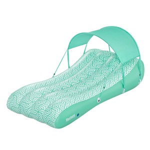 Bestway Luftmatratze Comfy Chill mit Sonnendach, türkis und weiß gemustert.