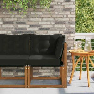 vidaXL Ecksofa aus Akazienholz mit schwarzen Textil-Kissen für den Garten.