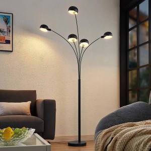 Moderne Lindby Bogenleuchte Jewa, schwarz, 5-flammig. Design Stehlampe für Wohnzimmer.