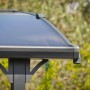 Detailaufnahme: Anthrazitfarbener Canopia Carport Arcadia 6400 mit gewölbtem Dach.