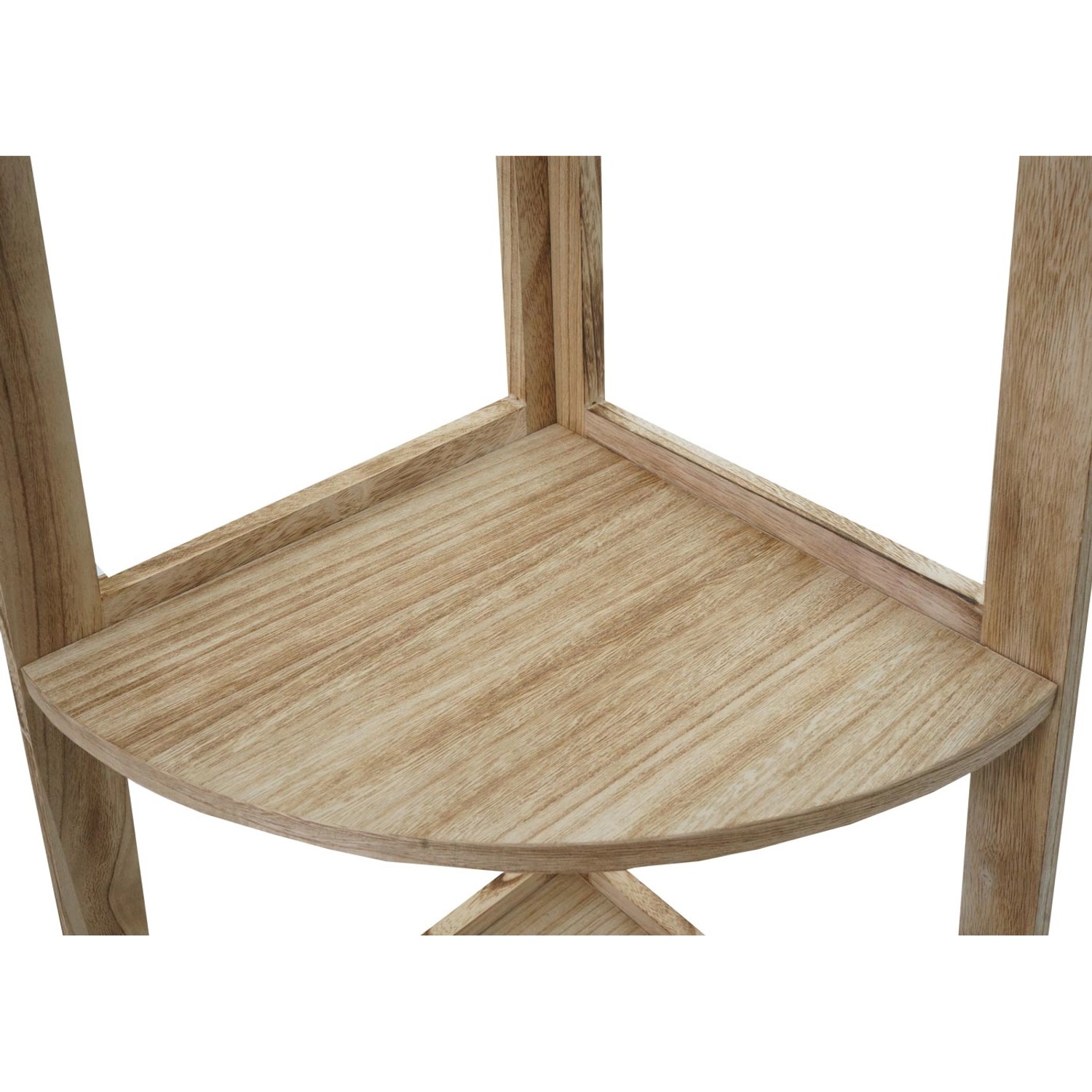 Detailansicht: Naturbraunes MCW Eckregal K44 mit drei Ablageflächen.