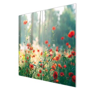 Banjado 2-teilige Herdabdeckplatte aus Glas mit Waldmohn-Motiv, je 30x52 cm.