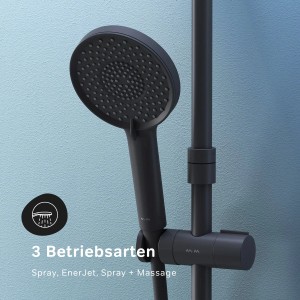 AM.PM Duschsystem X-Joy, Thermostat, Regendusche, Schwarz. Brausearmatur mit 3 Strahlarten.