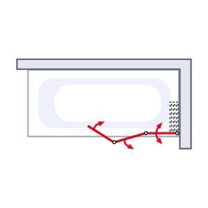Skizze: Schulte 3-teiliger Badewannenaufsatz, faltbar, Alpinweiß, zeigt die Faltfunktion.