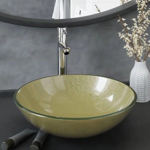 vidaXL Badezimmer Waschbecken mit Wasserhahn und Ablaufgarnitur Gold 3098459