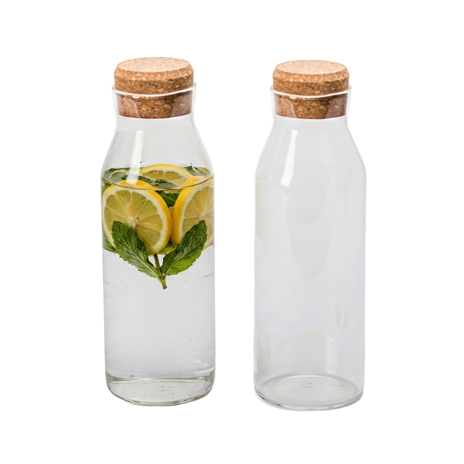 Relaxdays Glaskaraffe Borosilikatglas Transparent Natur mit Korkdeckel 2er Pack 27 cm x 9 cm