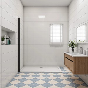 Begehbare Dusche mit schwarzem Rahmen, 30 cm breit, 10 mm ESG Glas, Nano-Beschichtung.