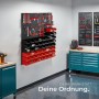 Tectake Kleinteilemagazin mit 56 Boxen (rot/schwarz) und Werkzeughalterungen an 4 Wandplatten.