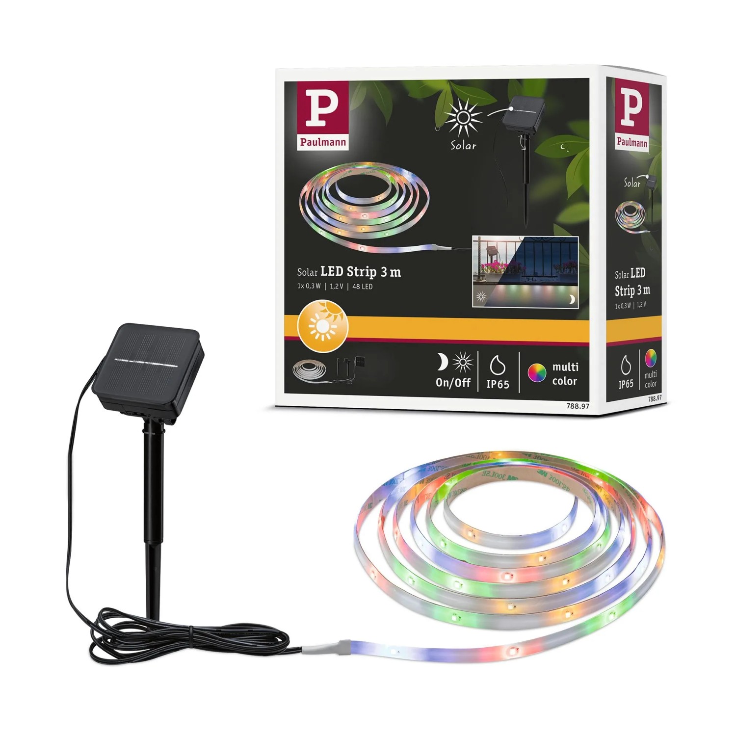 Paulmann LED-Stripe Solar 3 m IP44 RGB mit Dämmerungssensor Schwarz