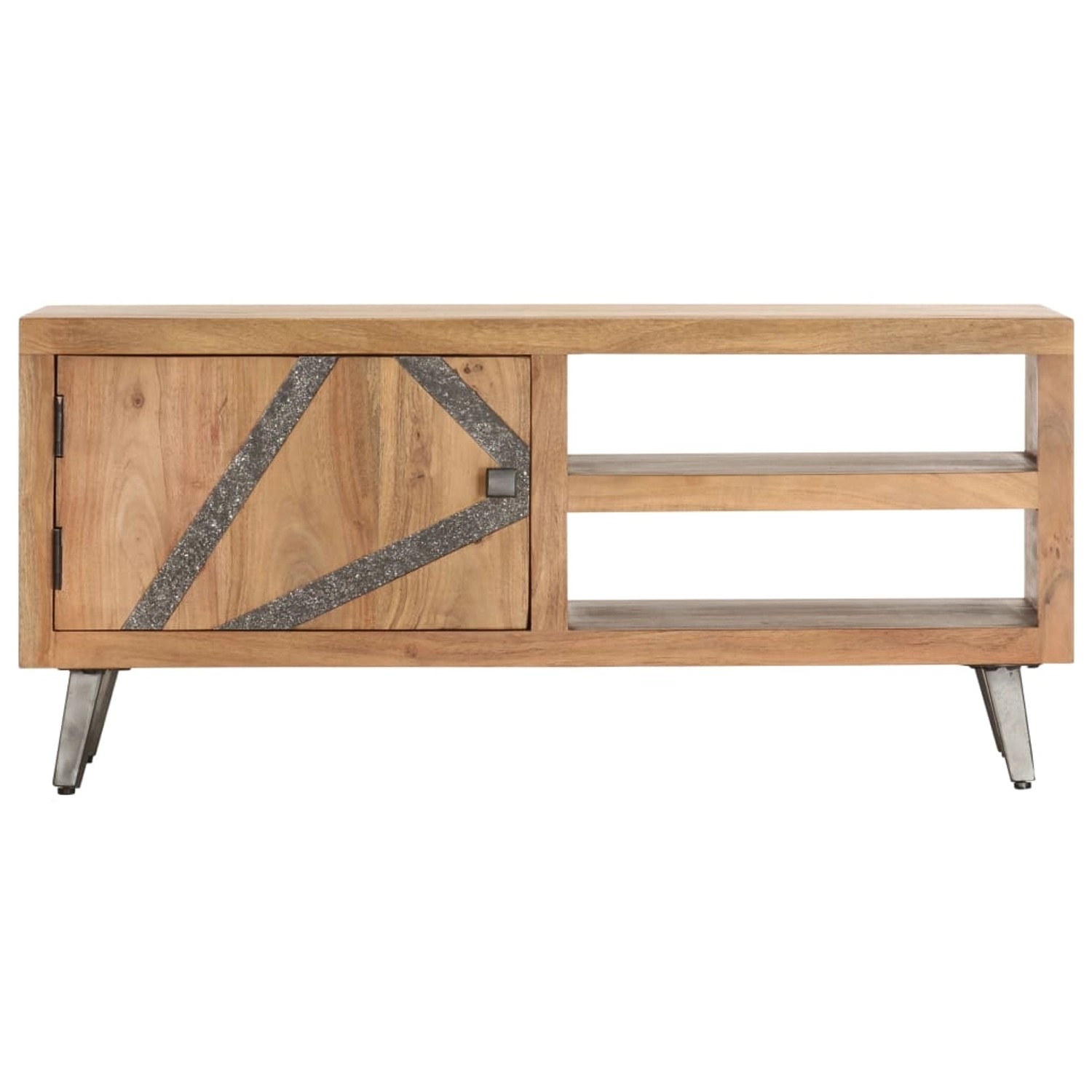 vidaXL Couchtisch aus Akazie Massivholz mit Tür und Fächern, 90x45x40 cm.