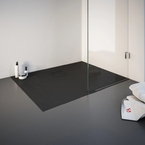 Rechteckige Schulte Duschwanne ExpressPlus, 100x75 cm, in Anthrazit Steinoptik. Mineralguss mit Ablaufgarnitur.