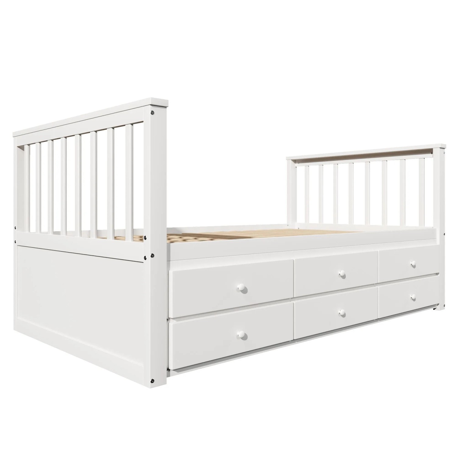 okwish Tagesbett 90x200cm mit Ausziehbett und 3 Schubladen Weiß ohne Matratze