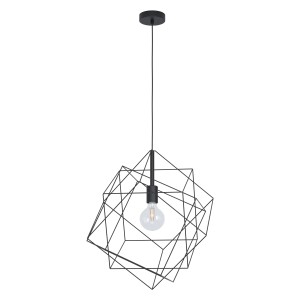 Schwarze Eglo Pendelleuchte Straiton im Vintage-Look mit geometrischem Lampenschirm.