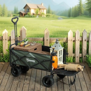 Outsunny Camping Bollerwagen aus Stahl und Polyester, 125L, mit Gartenwerkzeug und Deko.