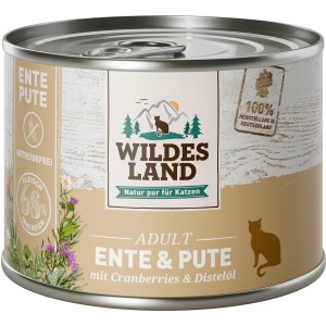 Wildes Land Katzen-Nassfutter Ente & Pute, 200g Dose. Getreidefrei, mit Distelöl und Cranberries.