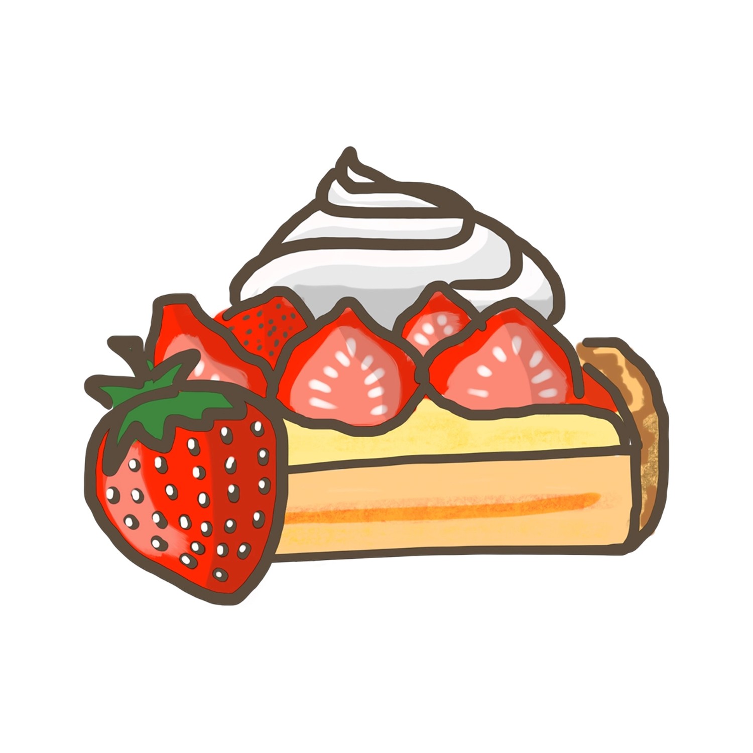 Illustration einer Erdbeertorte mit Sahne und einer Erdbeere der Kategorie Erdbeerpflanzen.