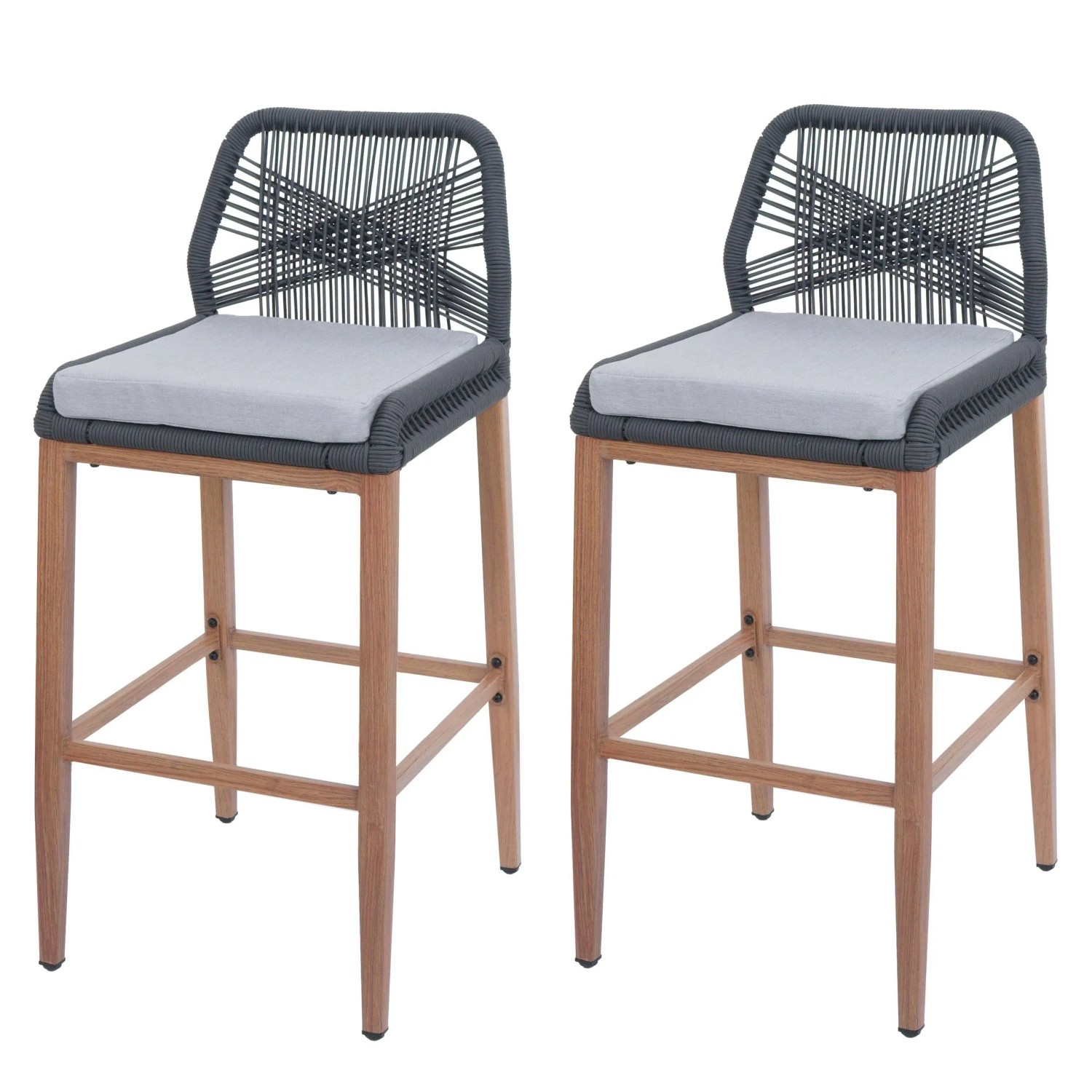 MCW Barhocker O21 2er-Set Anthrazit Kissen Hellgrau  Holz-Optik günstig online kaufen