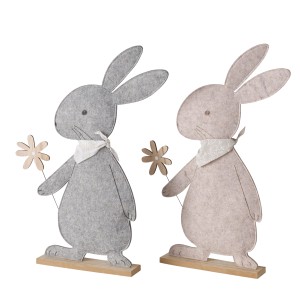 Boltze Deko-Figur Knuffi, 2-fach sortiert, beige/grau, Osterhase mit Blume, 59x37cm