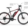 Schwarzes Fischer E-Bike Mountainbike 27,5 EM 1726.1 mit roter Akku-Halterung und Shimano-Ausstattung.